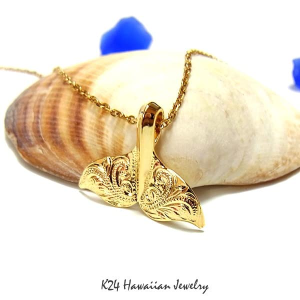 [Juraise] Hawaiian Jewelry K24 Pure Gold Plated K24 Pendant Necklace Plumeria Scroll Birthday Gift