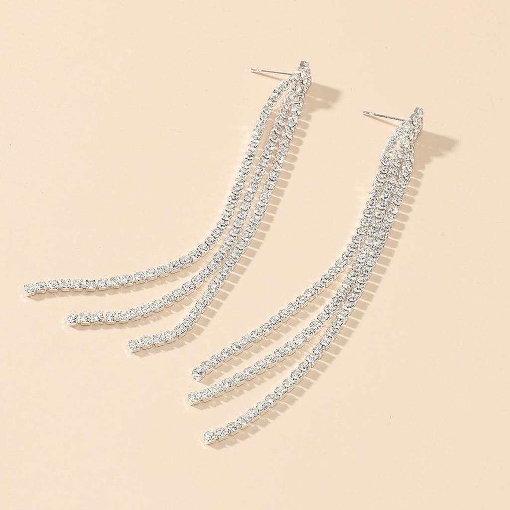 Abendbankett Streifenohrringe, Strassohrringe 3 Reihen Fransenohrringe