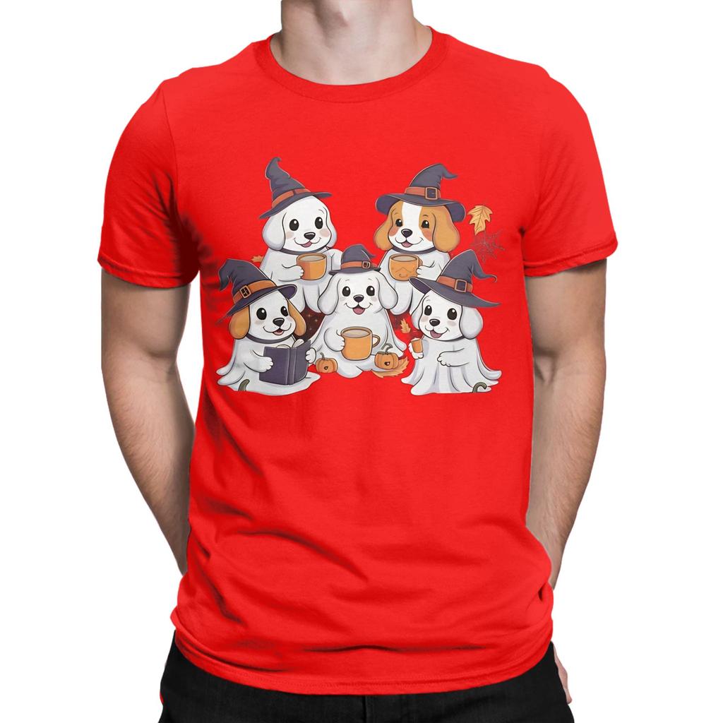 Ghost Dogs Halloween Funny 100 Cotton Tshirt Ghost Coffee Golden Doodle Dog Halloween Tees Tops For Unisex