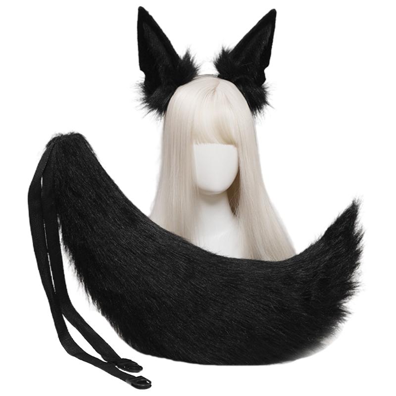 

Faux Fur Animal Headbands Furry Animal Wolf Ears Headwear Tail Set Kawaii Hair Hoop for Halloween Cosplay Party Supplies