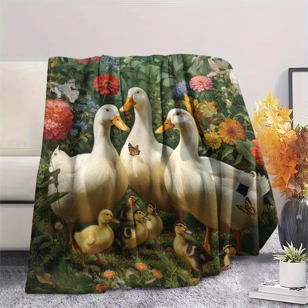 1PC Bloom Flock Print Flannel Blanket, High quality Comfortable for All Seasons, Home Decor, Warmth and Comfort