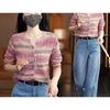 Fashion Rainbow Striped Long-sleeved Knitted Cardigan Autumn and Winter New Loose and Thin Retro Sweater Jacket Top