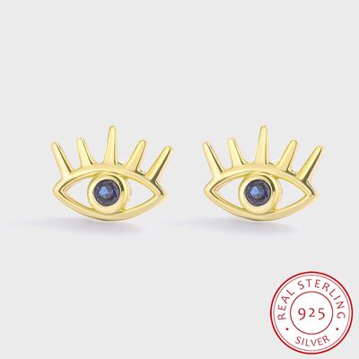 Creative Yellow Eye Shape S925 Silver Earring for Women's Simple Blue Zircon Earrings Jewelry Anniversary Gift Sterling Silver Jewelry