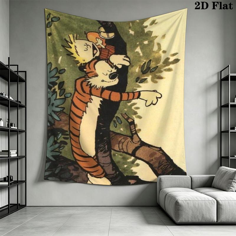 Calvin and Hobbes Wall Tapestry Aesthetic Wall Hanging Printed Fabric Blanket Decorative Tapestries for Bedroom Living Room Home Decor