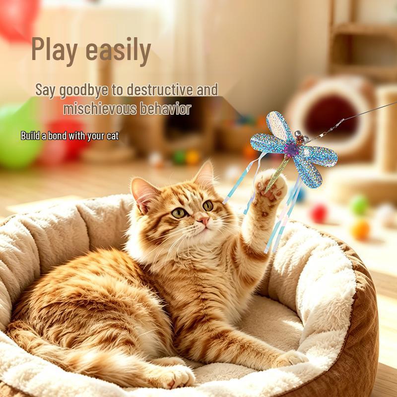 Cat Hunting Teaser Stick: Durable, Bite-Resistant Feather Toy for Self-Entertainment and Human-Pet Interaction.