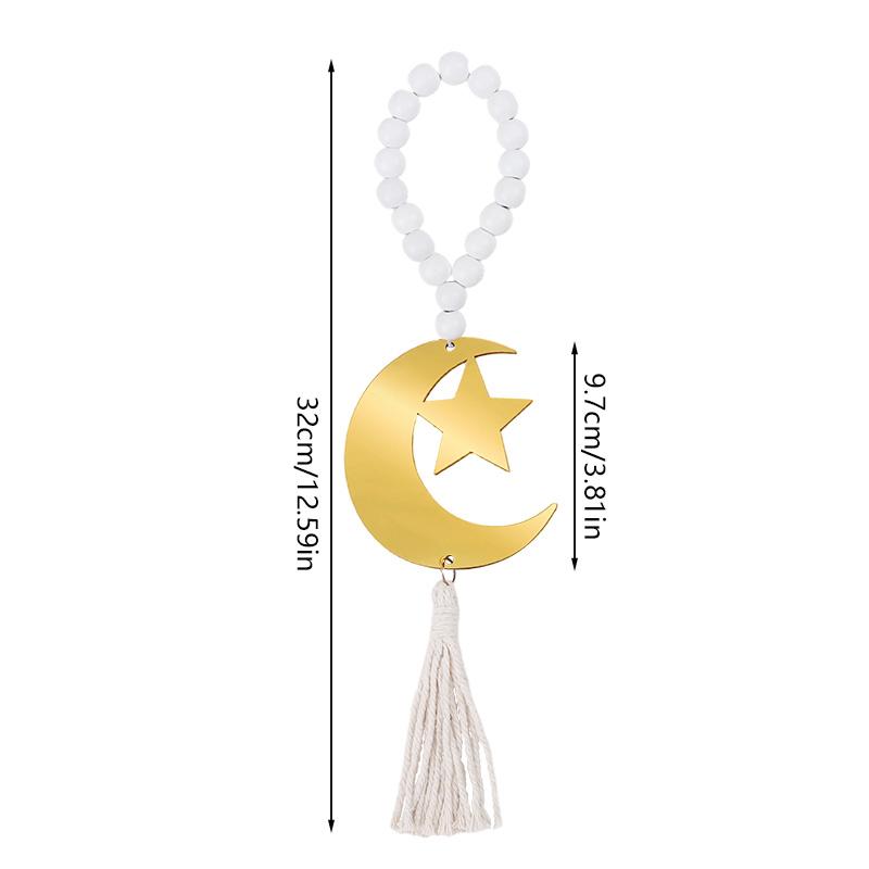 Eid Mubarak Holzperlen Anhänger mit Quaste Ramadan Kareem Mond Stern Hängendes Ornament Geschenk Islamische Muslimische Party Hausdekoration