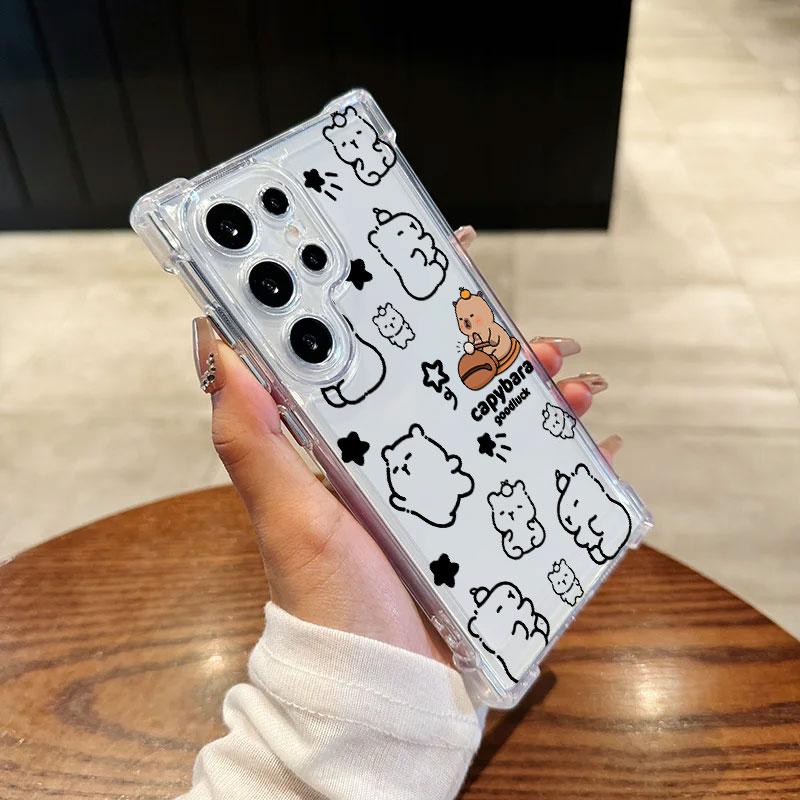 

Phone Case For Samsung Galaxy S25 FE S24 S23 S22 S21 Ultra S20 Plus Note 20 10 S25FE Clear Shockproof Cover Cute Little Capybara GalaxyNote10Plus