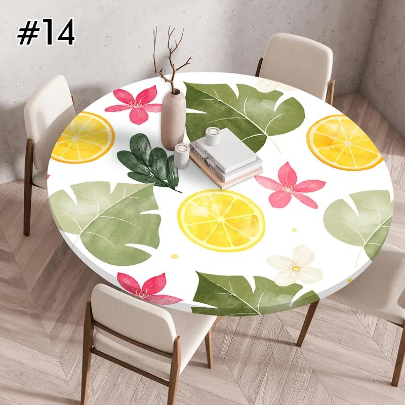 Round Table Cover for Kitchen Dining Table Waterproof Stretchable Tablecloth Stain-Resistant Round Table Mat Wedding Party Home