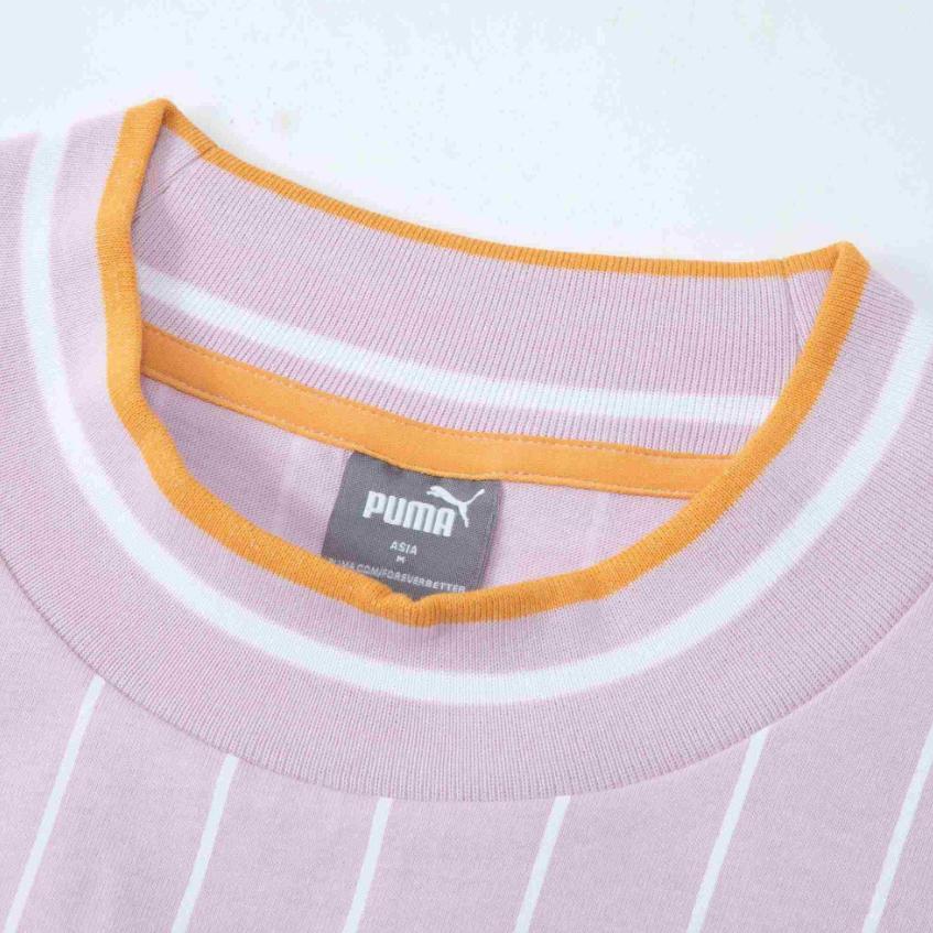 Puma Squad Aop Short Sleeve Tee Striped Dopamine Letter Print Crew Neck Pullover T-Shirt Women Tops Light-Purple 682926-60