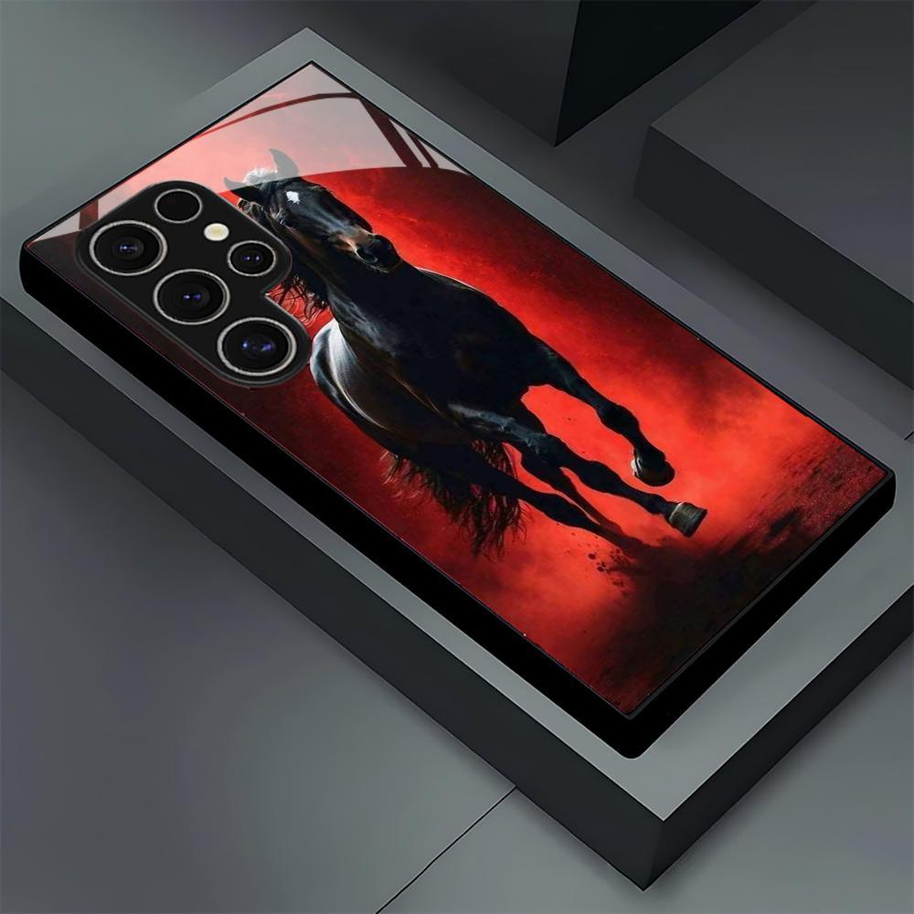 Žirgo stiklo telefono dėklas, skirtas Samsung Galaxy S26 S25 S24 S22 S23 Ultra S21 S20 Plus 5G, matinės, neslystančios, pilnos apsaugos