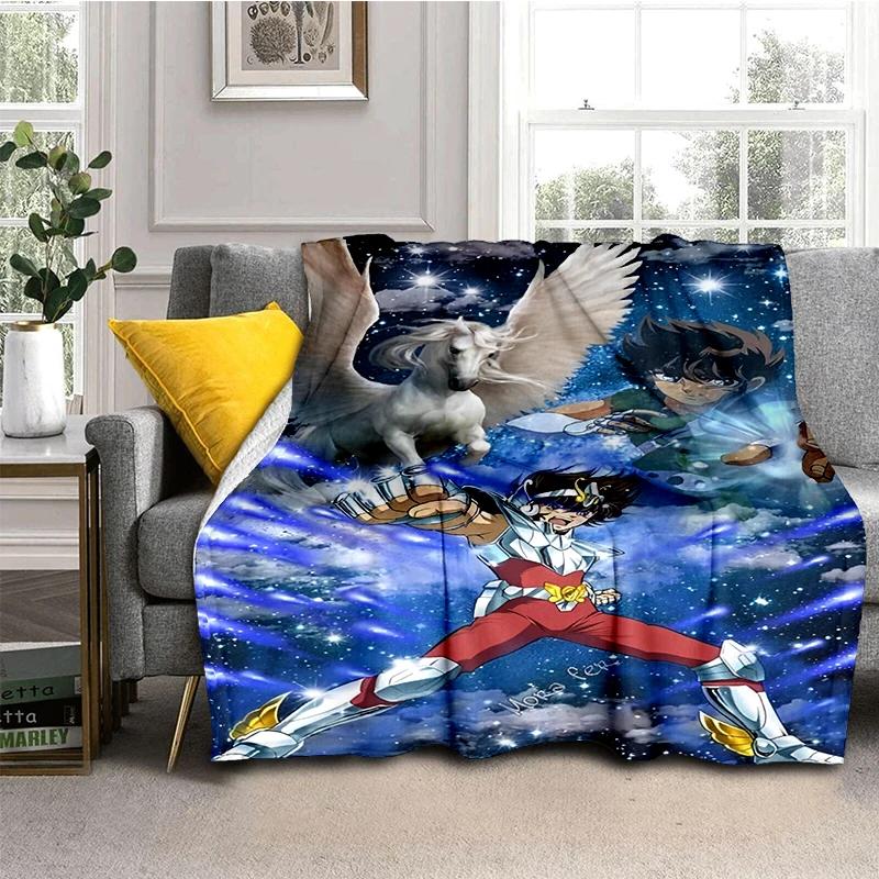 Anime Saint Seiya Glod Pattern Throws Blanket for Baby Hiking Picnic Bed Super Soft Cute Kawaii Flannel Blanket Birthday Gift