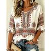 Women's White & Red Paisley Print Tie Neck Blouse, Casual Loose Tops for Spring Summer Daily Wear & Vacation Occasions