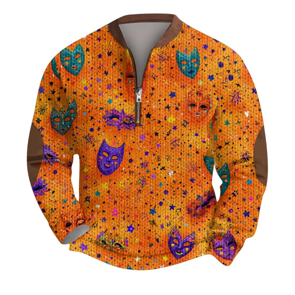 Pánský vánoční svetr Mikiny na zip Vintage pletený Grafická mikina Karnevalový Stojáček Pulovr