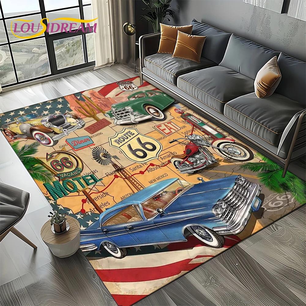 Route 66 Retro America Historic Mother Road,mãe EstradaCarpet Rug for Living Room Bedroom Home Sofa,Area Rug Non-slip Floor Mat