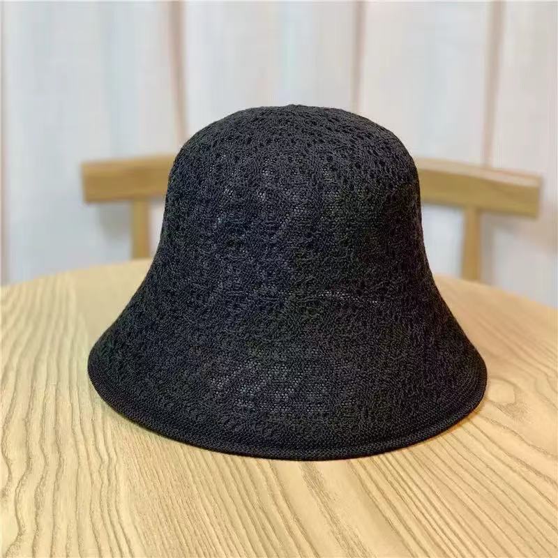 Summer new hollow retro hat women's Korean version basin hat temperament age-reducing sunscreen hat fashion solid color bucket hat