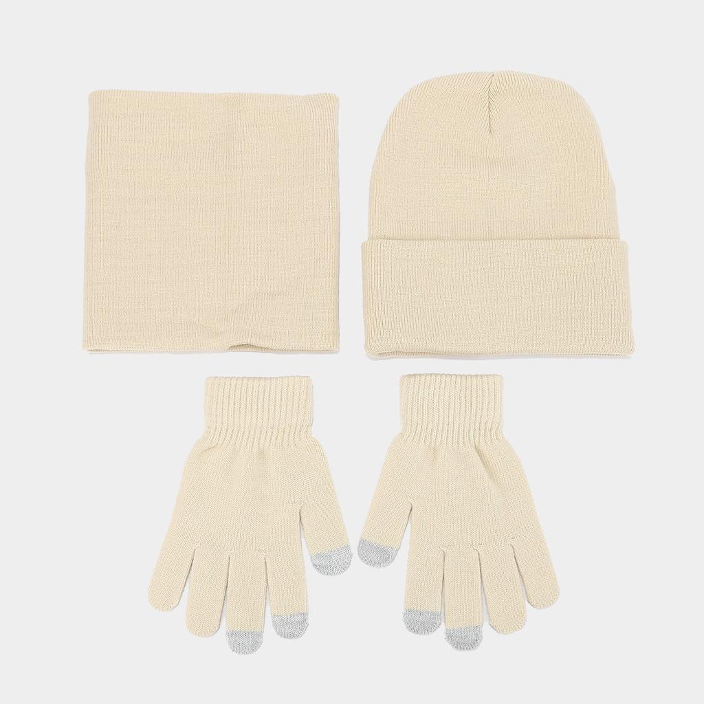 Winter Outdoor Big Head Pure Color Face Slimming Hat Scarf Gloves Set For Adults