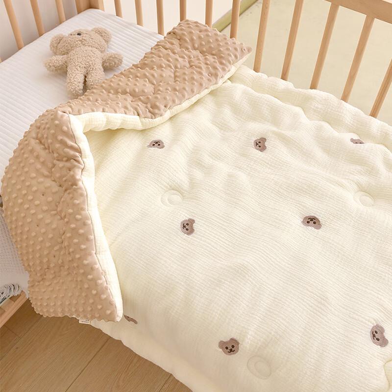

mling Baby Cotton Bubble Gauze Thin Quilt with Bear Embroidery