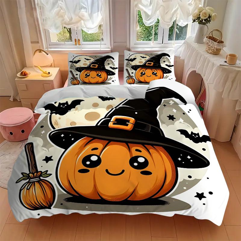 3pcs Pumpkin Wizard Bedding Set - 1 Soft Quilt Cover + 2 Pillowcases, Machine Washable - Suitable for All Seasons, Perfect Gift for Family a