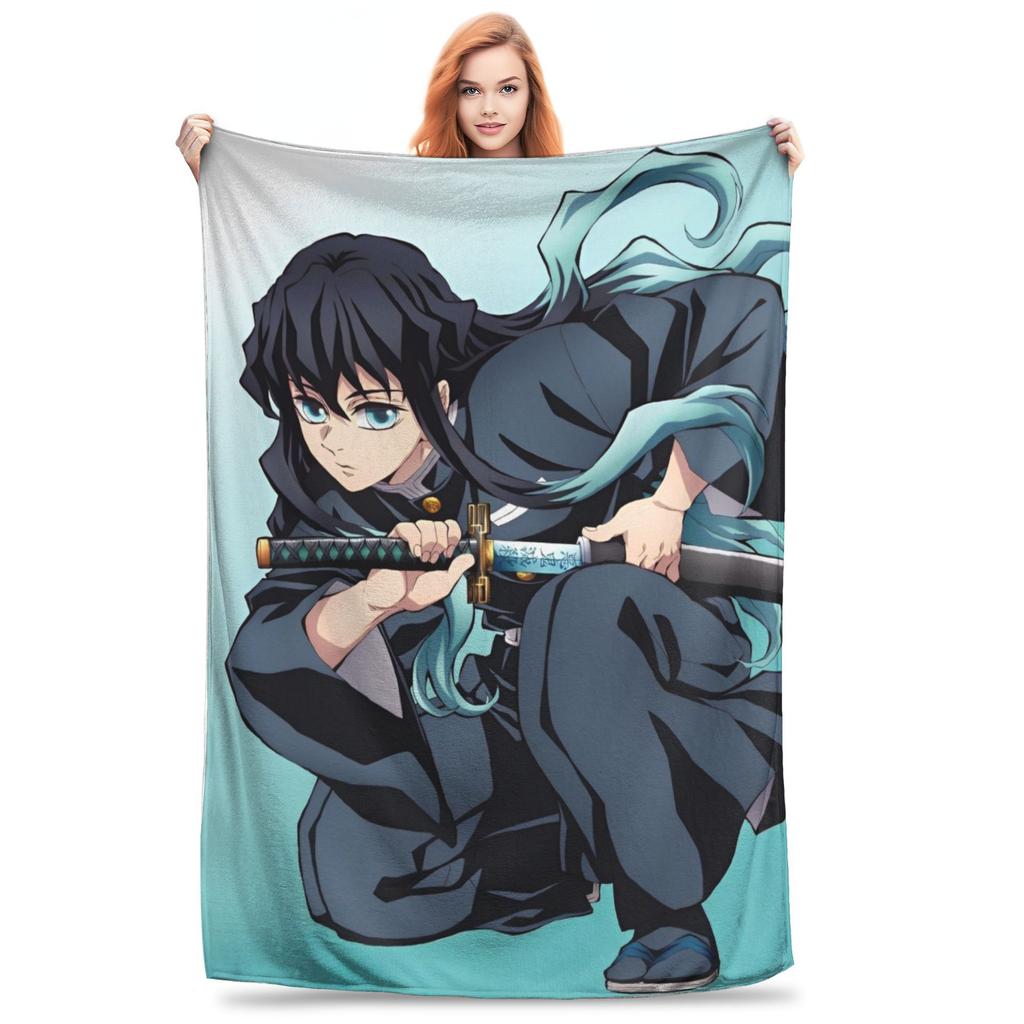 Muichiro Tokito Blankets Coral Fleece Plush Anime Demon Slayer Warm Throw Blankets for Airplane Travel Bedroom Quilt