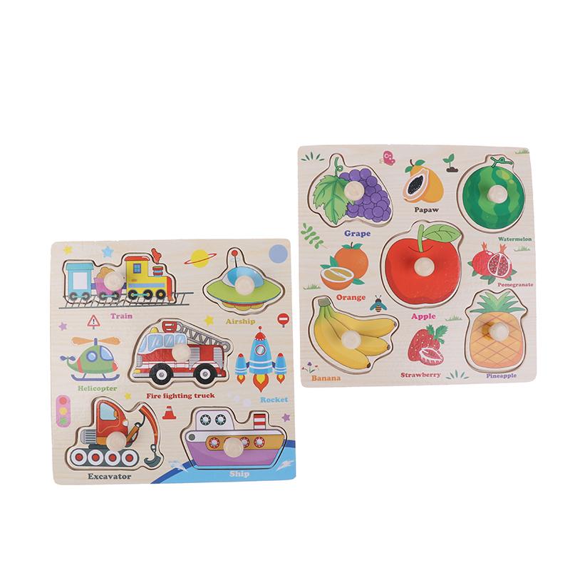 1 Set Cartoon Tier Verkehr Handgreifbretter Holzpuzzle Montessori Spielzeug für Kinder Frühes Lernen Lernspielzeug