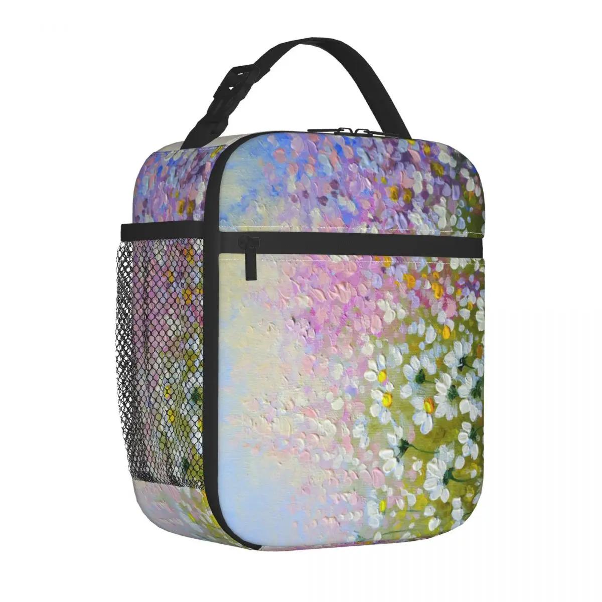 

Масляные картины цветы цветение термоизолированная сумка для обеда дорожная картина искусство портативная сумка для обеда охладитель термоконтейнер для еды 26x21x11CM белый