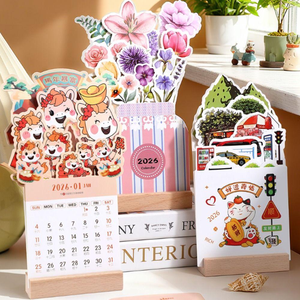 DIY 2026 Desktop Calendar Wooden Base Monthly Planner New Standing Calendar Table Desk Decor