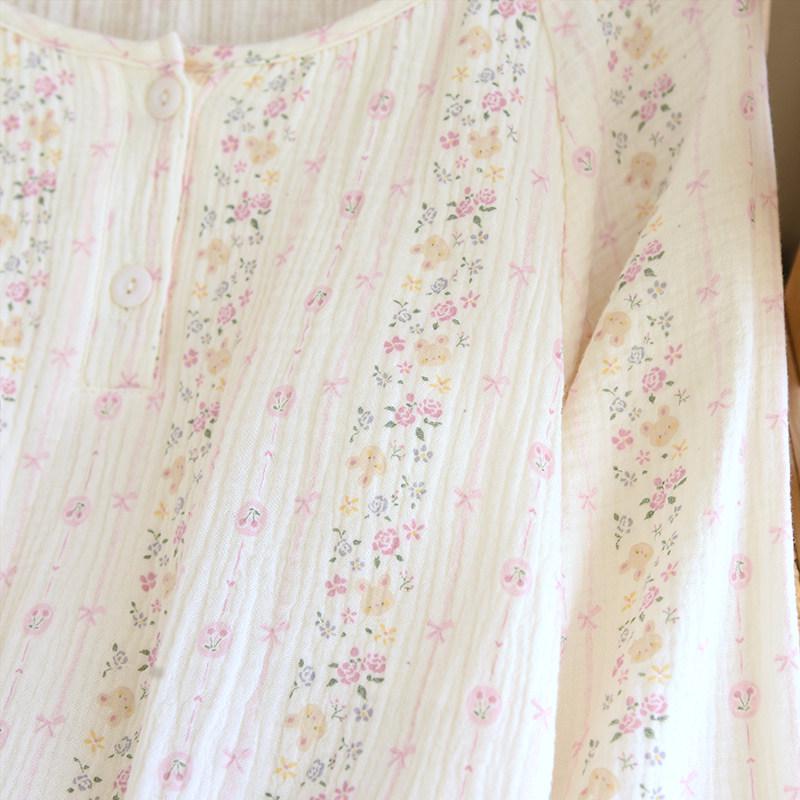Vestaglia Pigiama da Donna a Maniche Lunghe in Garza di Cotone con Reggiseno Integrato, Modello Pullover Ampio, Non è Necessario Indossare un Reggiseno Aggiuntivo.