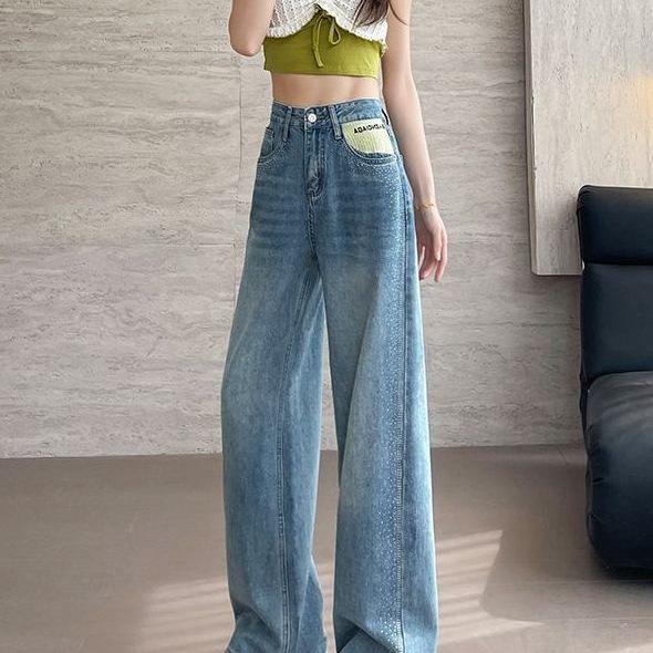 Women's Summer Rhinestone High-Waisted Floor-Length Jeans
