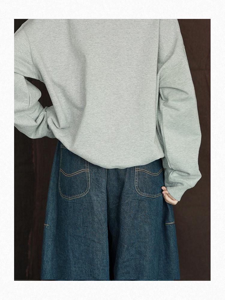 Women's Gray Loose Fit Printed Sweatshirt - Round Neck, Long Sleeve, Drop Shoulder, Versatile Pullover
