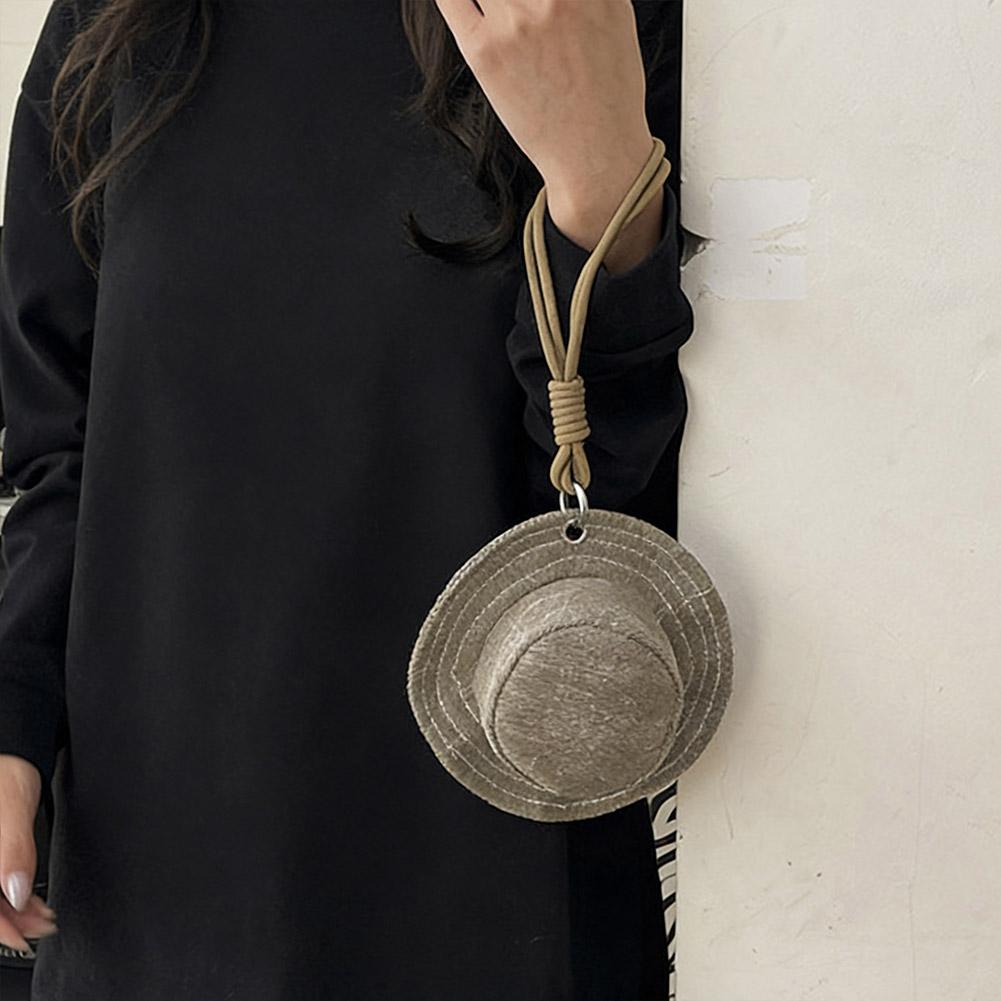 Denim Mini Hat Shape Wallet Portable Money Pouch Cute Novelty Headphone Bag with Hand-Held Strap Keychain Bag Decor Pendant Bag