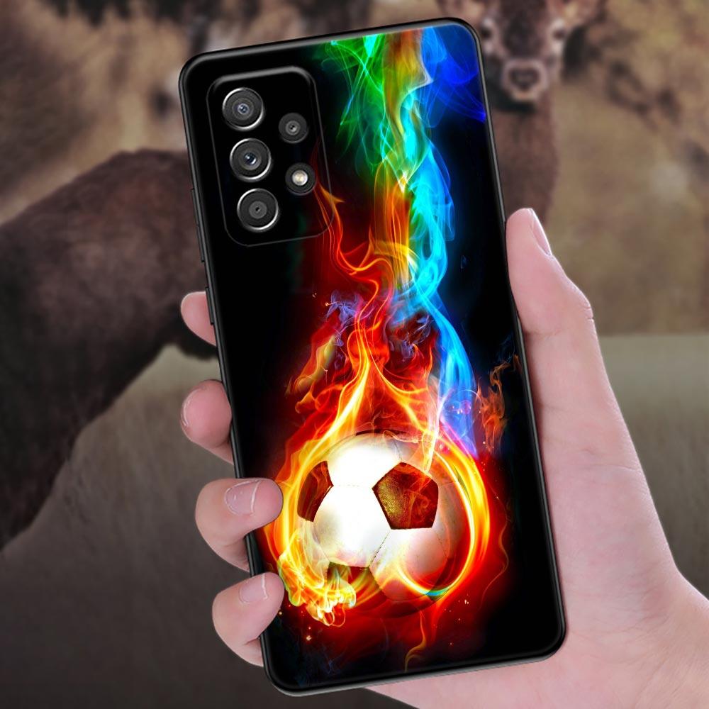 Fire Football Soccer Ball Phone Case For Samsung Galaxy A57 A56 A37 A55 A36 5G A26 A54 A52 A35 A34 A25 A17 A16 A15 A07 A06 Cover