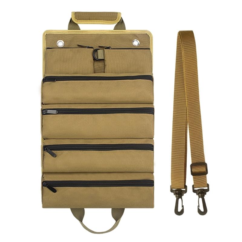 Werkzeugrolle Tasche Leinwand Werkzeugtasche Aufrollbare Tasche Kleine Werkzeugtasche mit 4 Reißverschlusstaschen Verschleißfeste Werkzeug-Transporttasche Werkzeug