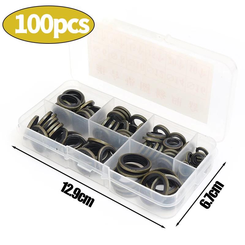 Car Oil Pan Drain Gasket Kit Drainage Bolt Pad Rubber Oil Drain Plug Gasket Replaceable Washer Seal Set M6 M8 M10 M12 M14 M16 100pcs