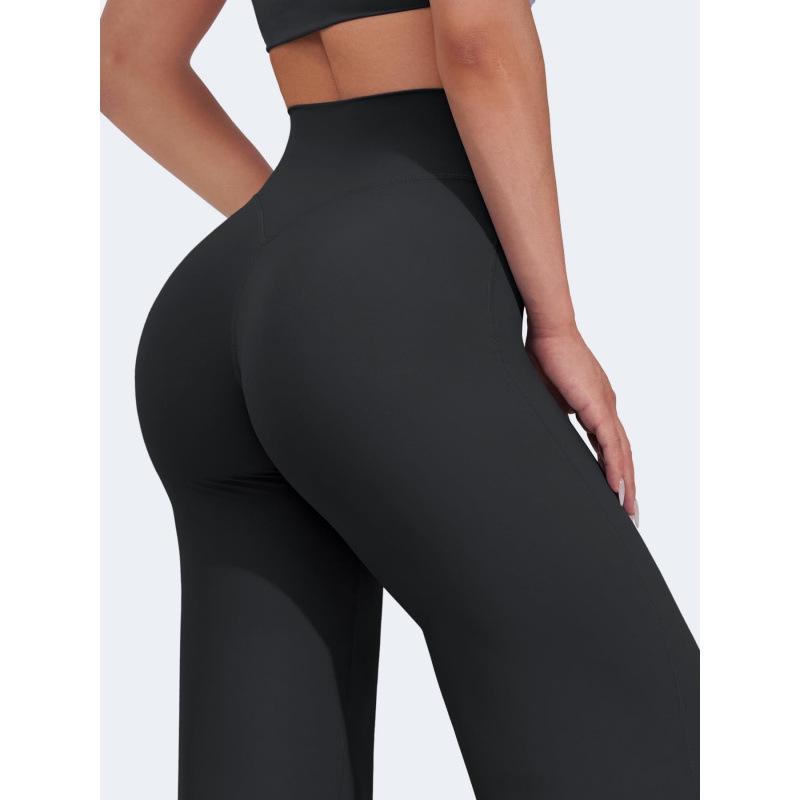 Pantaloni da Yoga a Gamba Larga Snellenti in Nylon Taglie Forti con Vita Incrociata e Sollevamento Glutei