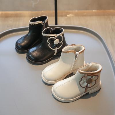 Autumn New Velvet Girls Shoe Warm Fashion Thick Soled Versatile Simple Girl Boots Floral Temperament Artistic Simple Child Shoes