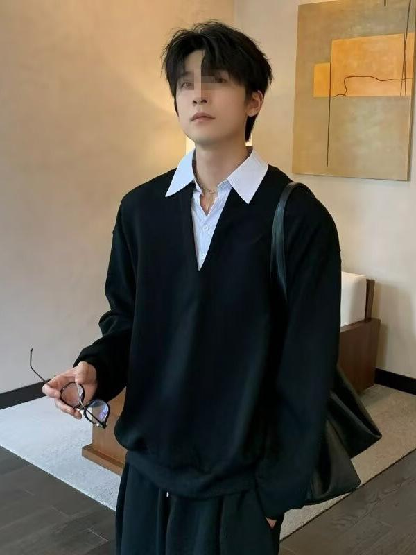 Men's Autumn Japanese Two-Piece Look Hoodie: High-Quality, Loose-Fit, Casual, Fashionable Top