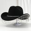 Cross-border Popular Women's Unique Sweet Top Hat Square Point Diamond Hat Chain with Rhinestone Tassel Suitable for Music Parties