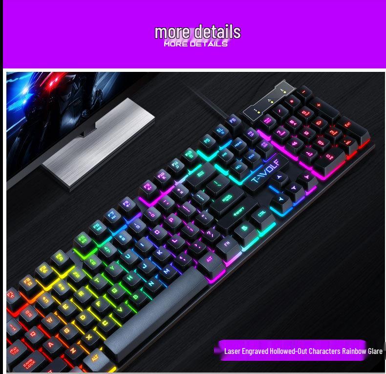 T-WOLF T20 Thunderwolf Backlit Gaming Keyboard - Wired, Multilingual (Arabic, Spanish, Russian).
