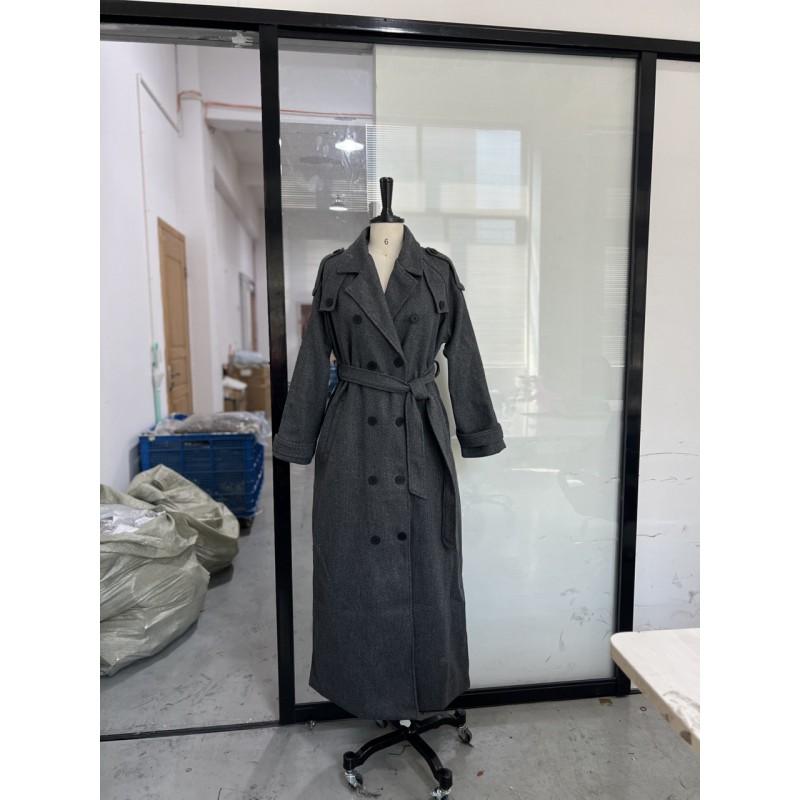 Womens Wool Blend Long Trench Coat With Notched Lapel Slim Fit Office Chic Outerwear In Black Brown Gray
