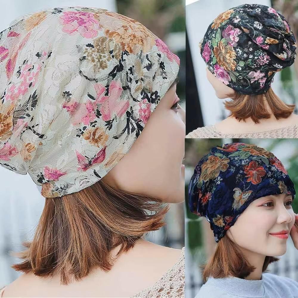 Comfortable Floral Lace Beanie Floral Pattern Stretch Slouchy Turban Chemo Cap  Fashion Accessory