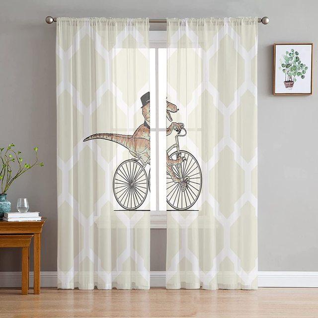 Merry Christmas Dinosaur Santa Claus Snowflake Sheer Voile Curtain Window Treatment For Living Room Party Backdrop Tulle Curtain