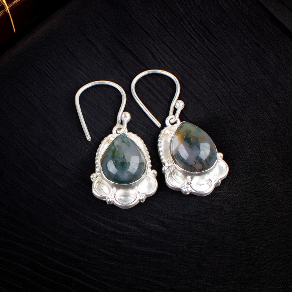 Authantic Moss Agate Gemstone 925 Sterling Silver Handmade Jewelry Earrings EE-41-28