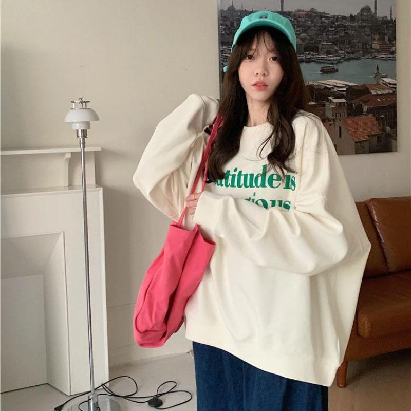 

Женские свободные свитера с длинным рукавом и круглым вырезом, женские топы, однотонные толстовки XXL абрикосовый