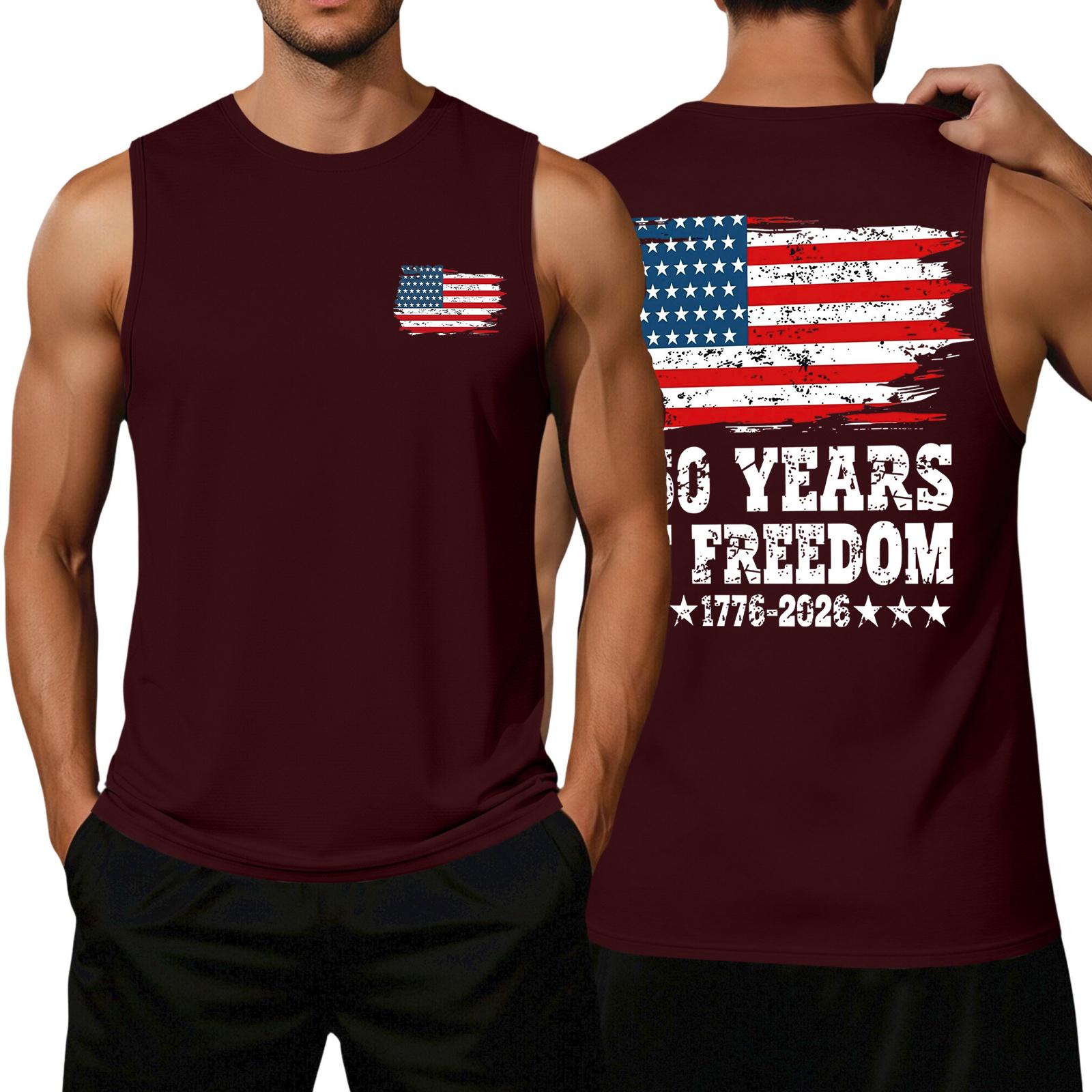 

Men s Loose Fit Sleeveless Casual Tank Top with Flag Print 250 Years America Graphic Soft Lightweight Summer Muscle Shirt S винний