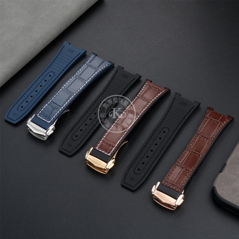 For Omega Constellation Manhattan Series Watch Strap Cowhide Crocodile Pattern Silicone Rubber Bottom Observatory Watchband