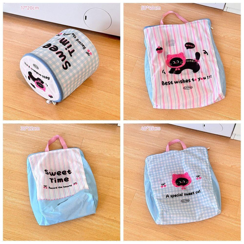 Cute Cartoon Cat Puppy Zippered Mesh Laundry Bags Anti-deformation Anti-Winding Protective Washing Bag Breathable Laundry Care