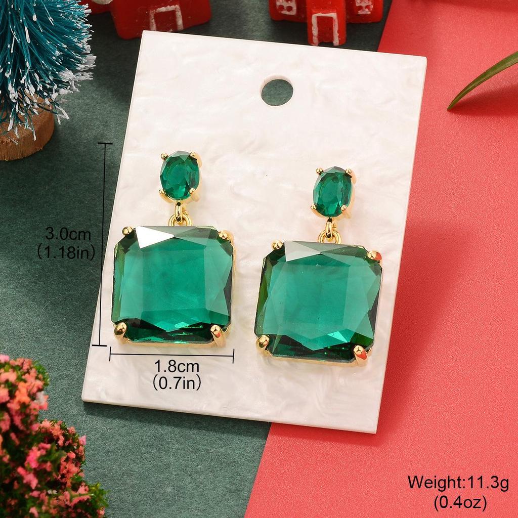 Emerald Zircon Gold-Plated Copper Vintage Earrings - European & American Christmas Edition