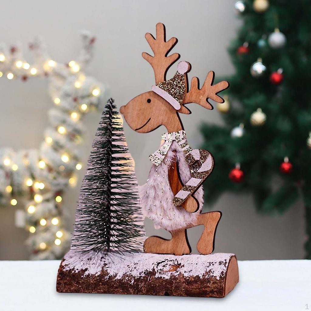 Christmas Table Decoration Wooden Centerpieces Elk Tree Winter Rustic Kitchen