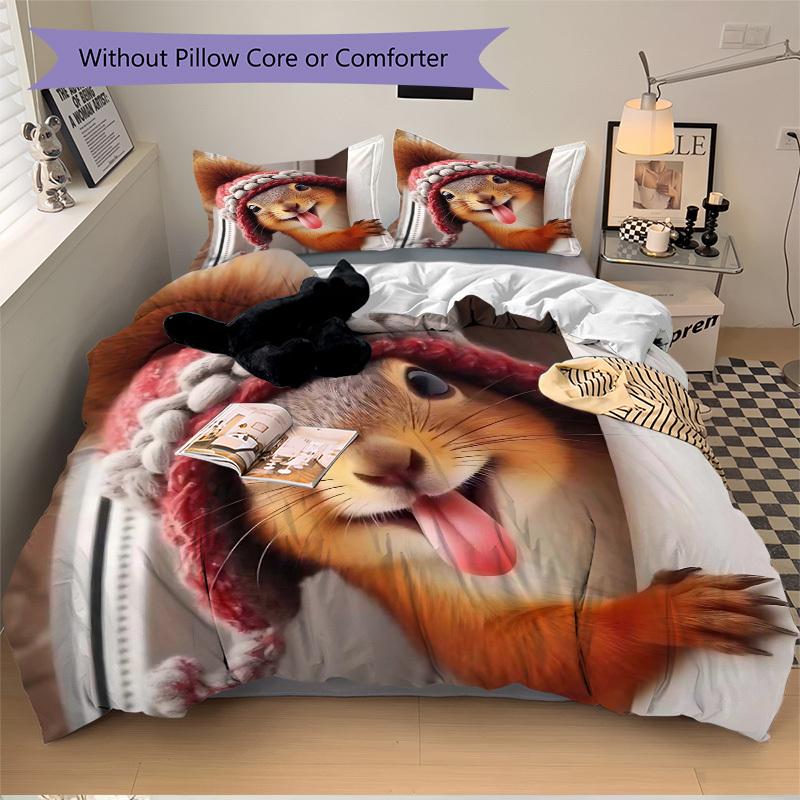 

3 шт. Аниме-комплект постельного белья с белкой - Включает один пододеяльник и две наволочки (Нет ядра) - Домашний декор, Праздничный подарок, Полиэстеровая ткань, Тележка 135x200cm