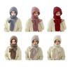 Winter Knit Hat with Integrated Scarf Solid Color Thickened Velvet Women Hat Long Scarf Set Cold Weather Headwear